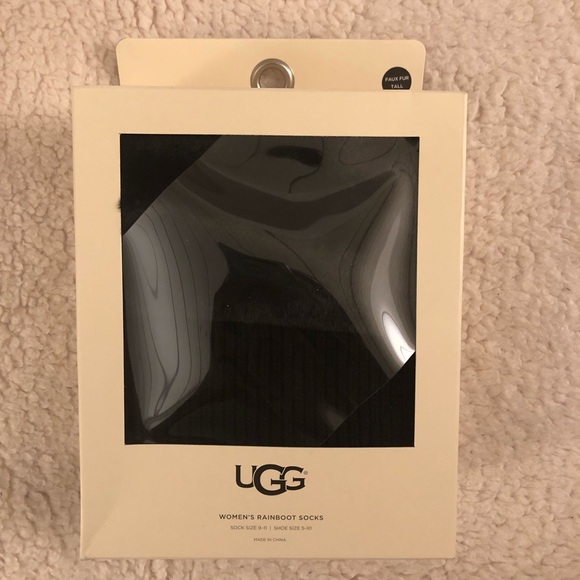 UGG Faux Fur Tall Rain Boot Socks Black MSRP $59 - Picture 3 of 8